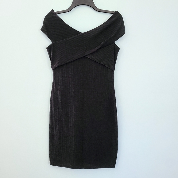 Bar III Dresses & Skirts - NWT Bar III Little Black Bodycon Off-the-Shoulder Ribbed Stretchy Cocktail Dress